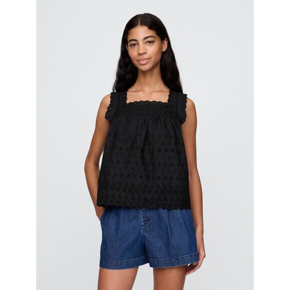 Gap X Doen Eyelet Sleeveless Tank Top - XS Black - Picture 1 of 5